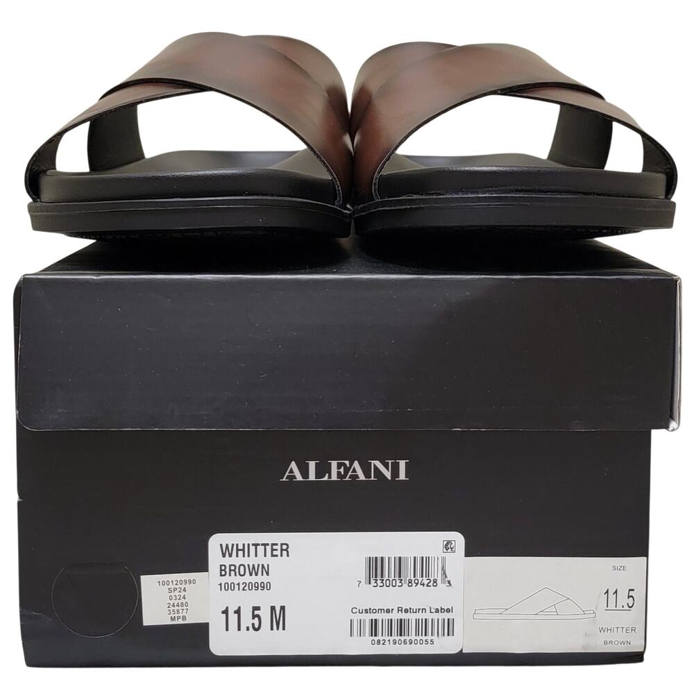 Alfani Men Whitter Cross Strap Slide Sandals Size US 11.5M Brown Faux Leather - Picture 5 of 5